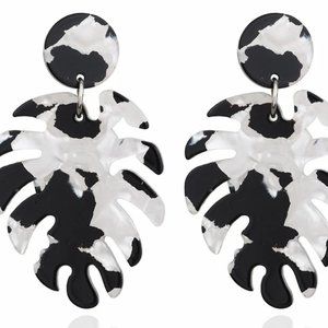 Black & White Leaf Acrylic Earrings